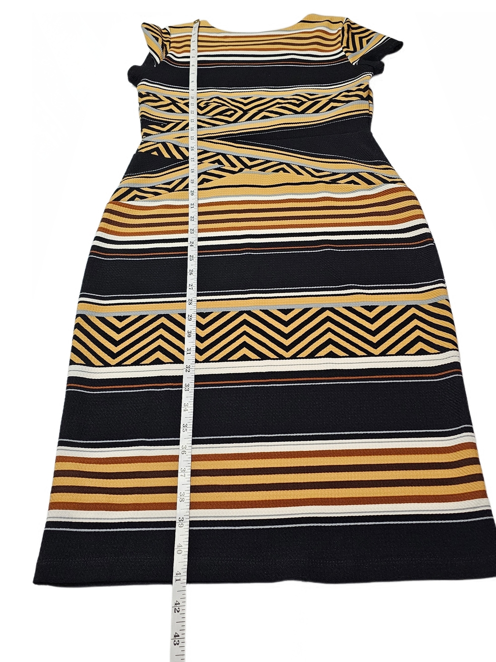 Shelby & Palmer Black Mustard Striped Aztec Geometric Midi Dress - Picture 11 of 13